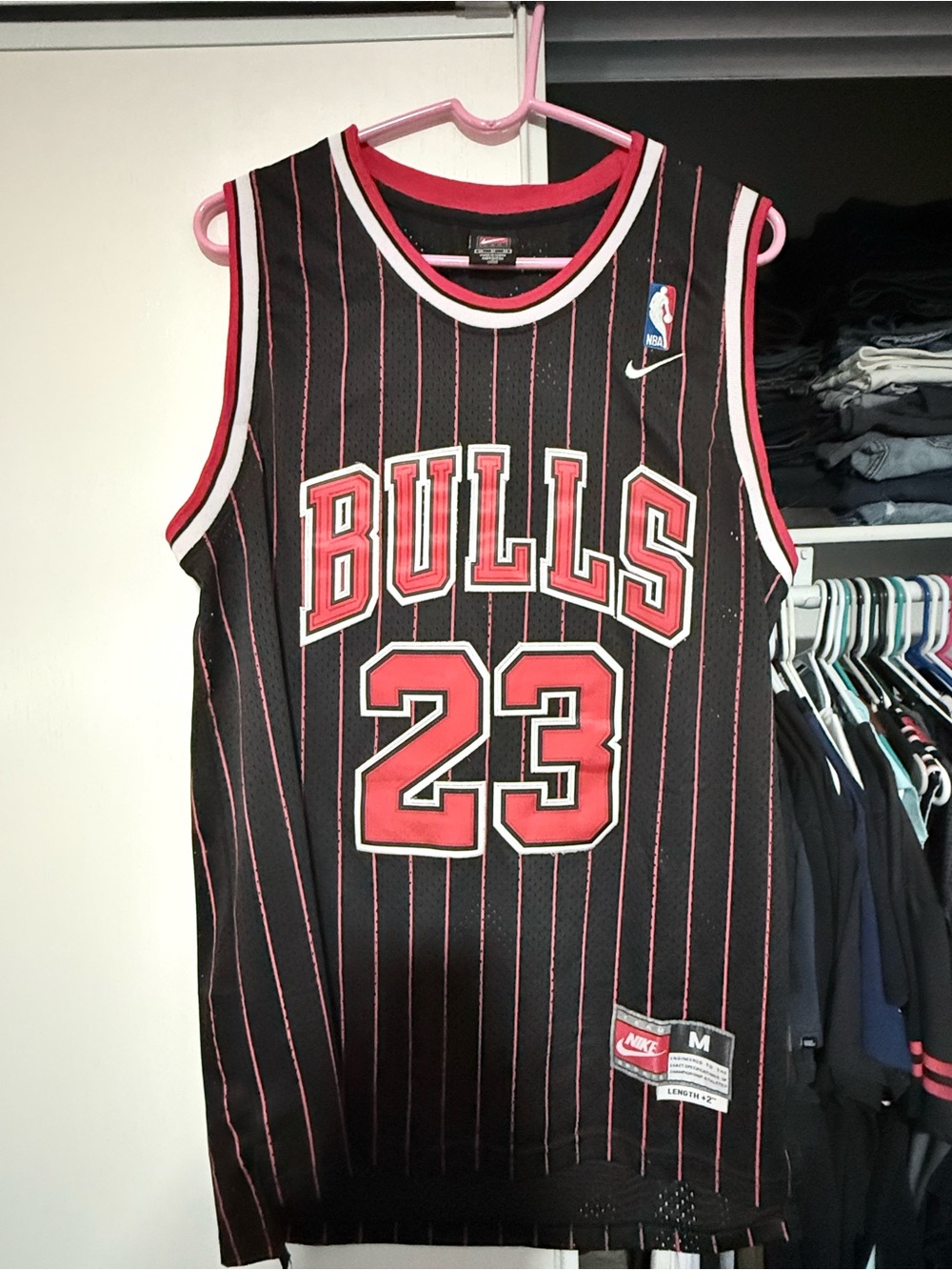 Nike Black and Red Bulls #23 Basketball Jersey